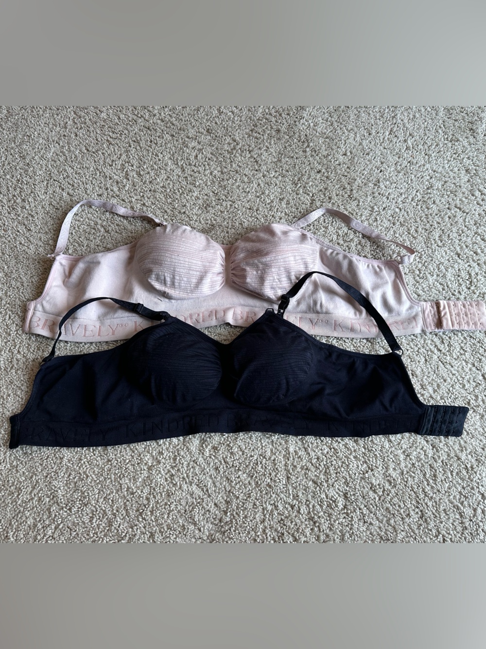 2 Nursing Maternity Bras Kindred Bravely Wireless Black Beige Large adjustable